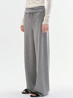 fano Versatile Natural Waist Drawstring Wide Leg Heather Gray Poly Blend Sweatpants