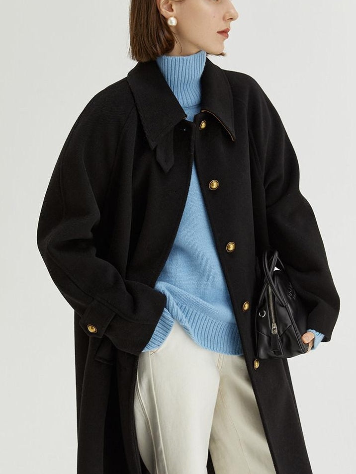 fano Insulated Minimalist Commuter Straight Raglan Sleeve Women Poly Blend Long Coats