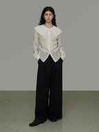 unspoken Lyocell Embroidered Doll Collar Loose Fit Women White Button Long Sleeve Blouses
