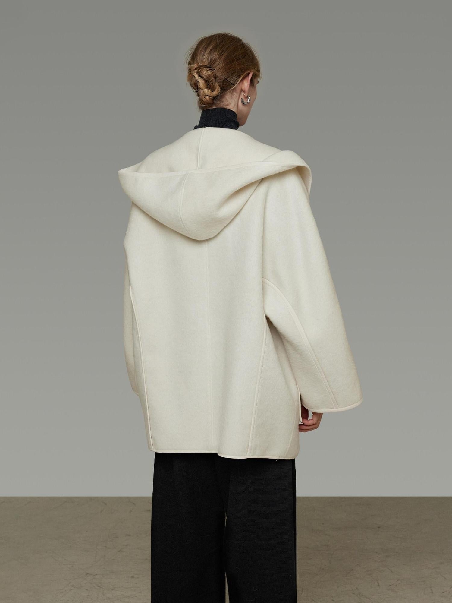 unspoken 100 Percent Sheep Wool Commuter Relaxed Notched Lapel White Wool Coats
