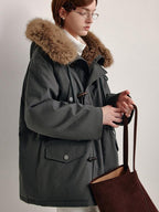 fano 90Pc White Duck Down Commuter Midlength Removable Hood Moss Green Down Jackets