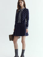 fano Slim Fit Polka Dot Button Front Long Sleeve Women Knitwear Tops Cardigans
