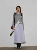 Lofi choose High Waist Cotton Comfort Pleated Loose Fit Office Women Blue Stripe Midi Skirts