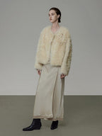 unspoken Minimal Off White Button Front Crew Neck Straight Fit Office Short Coat