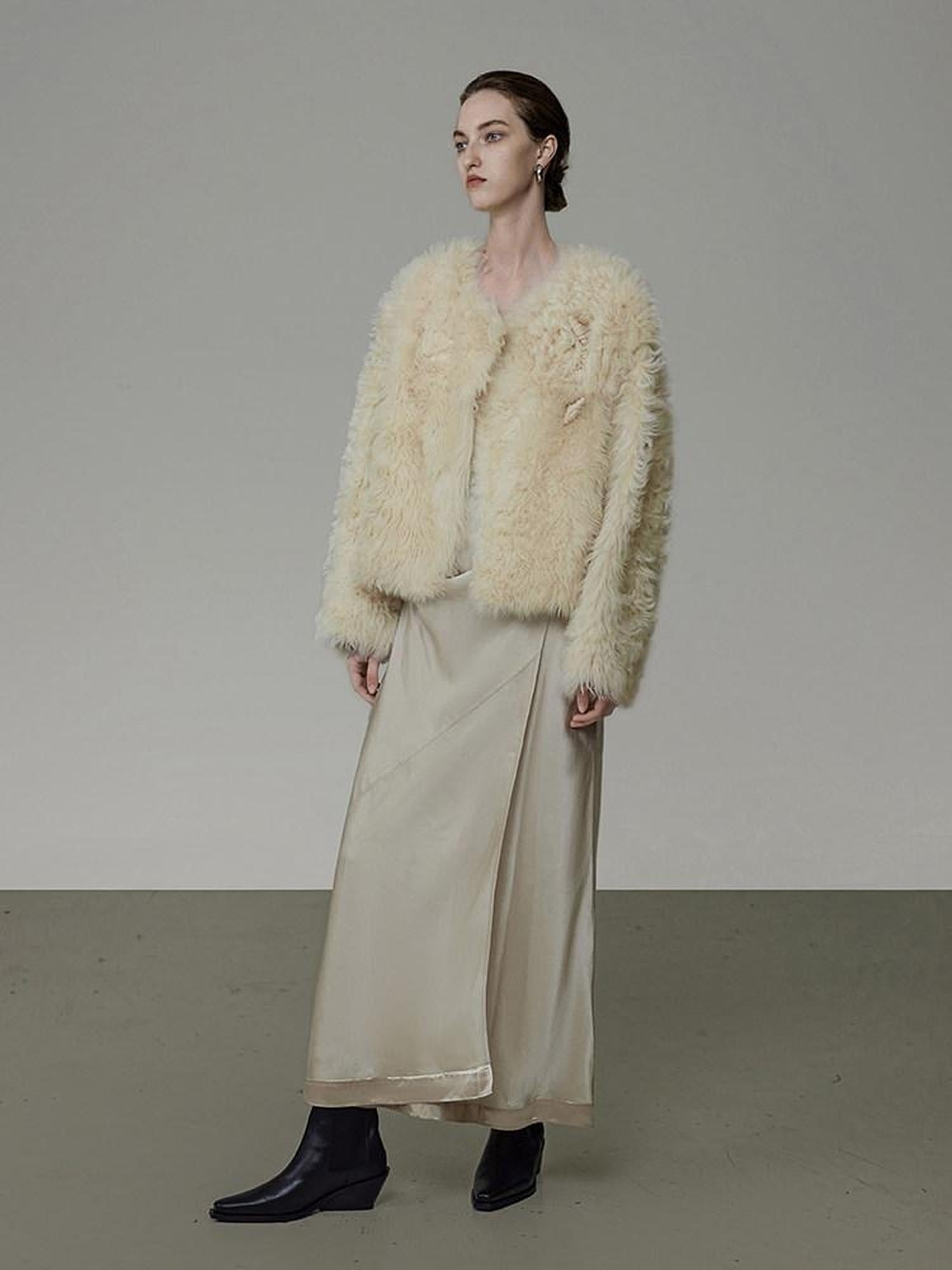 unspoken Minimal Off White Button Front Crew Neck Straight Fit Office Short Coat