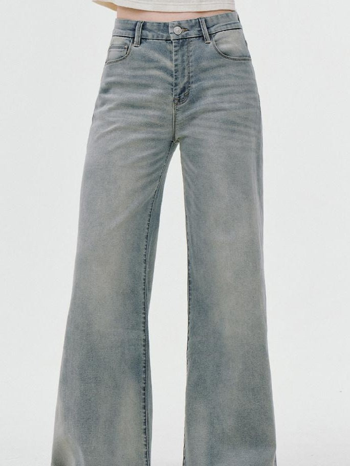 fano Comfortable Relaxed Natural Waist Zipper Fly Light Blue Straight Leg Jeans