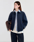 fano Warm Pure Cotton Relaxed Faux Two Layer Women Daily Navy Striped Cropped Jackets