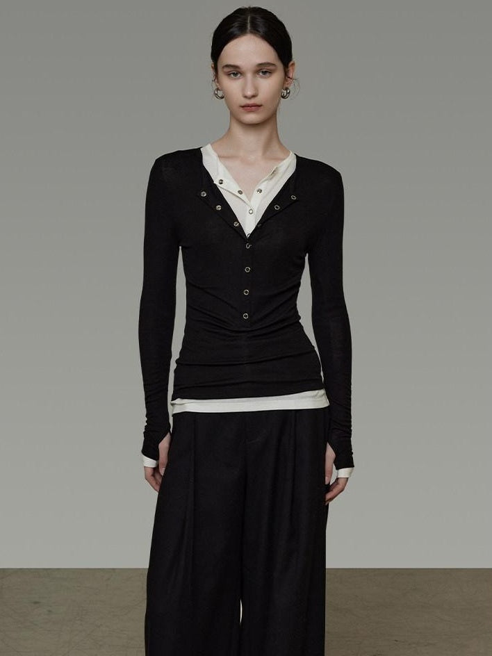 unspoken Breathable Skin Friendly Slim Fit Button Half Collar Women Knit Cardigans