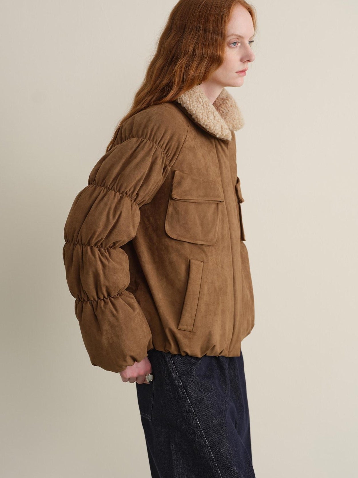 someonesometimes Thick Insulated Casual Loose Lantern Sleeves Women Zip Front Puffer Jackets