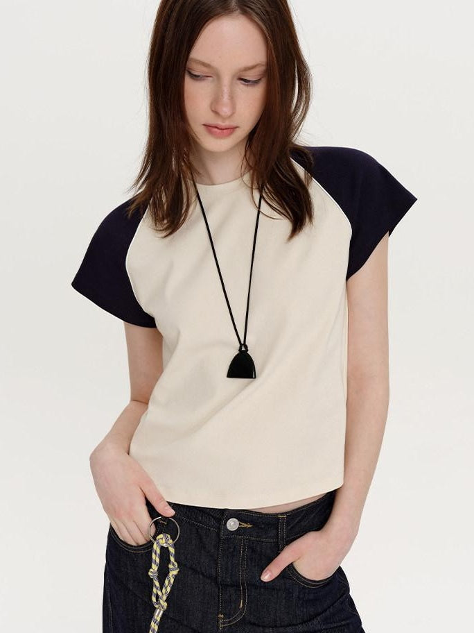 fano Stretch Cotton Loose Raglan Crew Korean Office Women Beige Short Sleeve T-Shirts