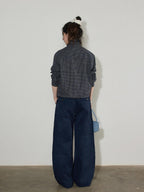 Lofi choose High Waist Stretch Wide Leg Zip Office Casual Women Brown Navy Straight Pants