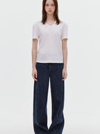 fano Deep Blue Natural Waist Relaxed Casual Zip Fly No Stretch Wide Leg Jeans