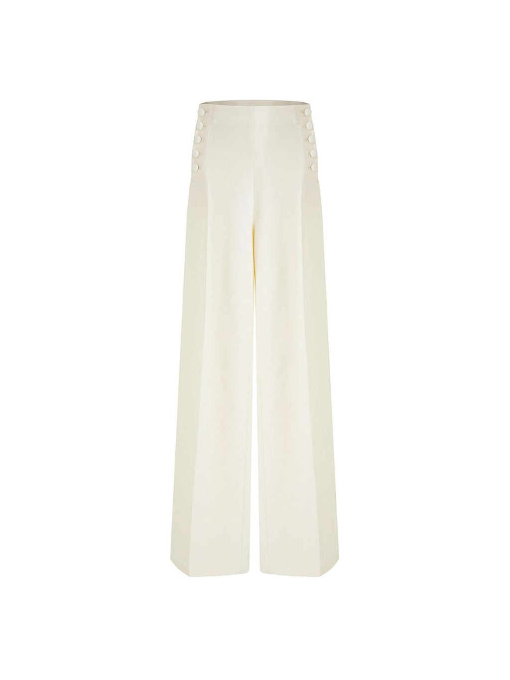 unspoken Breathable High Waist Button Detail Minimal Womens Office White Wide Leg Pants