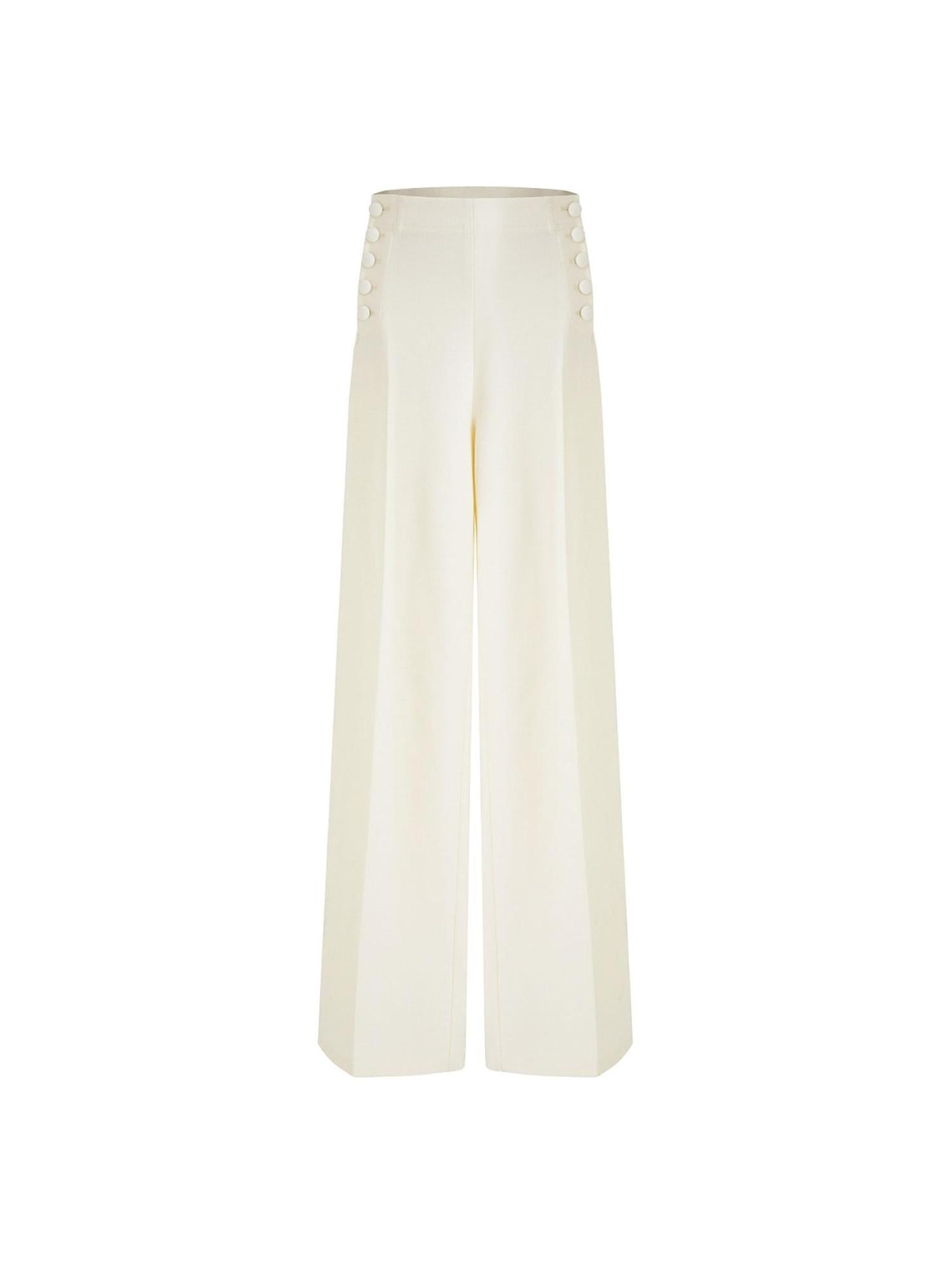 unspoken Breathable High Waist Button Detail Minimal Womens Office White Wide Leg Pants