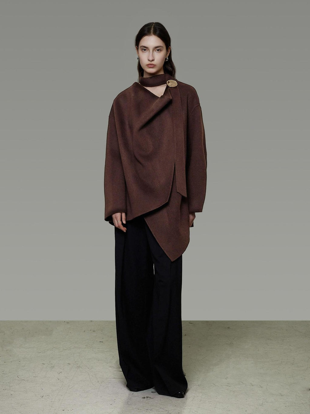 unspoken Pure Sheep Wool Lapel Collar Loose Fit 3D Cut Office Coffee Wool Coats