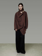 unspoken Pure Sheep Wool Lapel Collar Loose Fit 3D Cut Office Coffee Wool Coats
