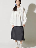 fano Breathable Lyocell Cotton Loose Round Neck Korean Long Sleeve White Blouses