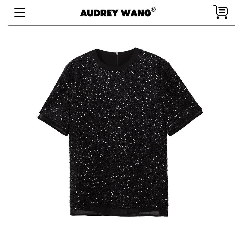 audreyyang_Sparkling_Sequin_Casual_Loose_Fit_Women_Crew_Neck_Top_&_Skirt_Sets_MISSTT