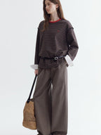 fano Comfort Cotton Stretch Striped Korean Loose Fit Women Long Sleeve T-Shirts