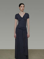unspoken Lyocell Blend V-neck Slim Fit Minimal Workwear Women Solid Color Maxi Dresses