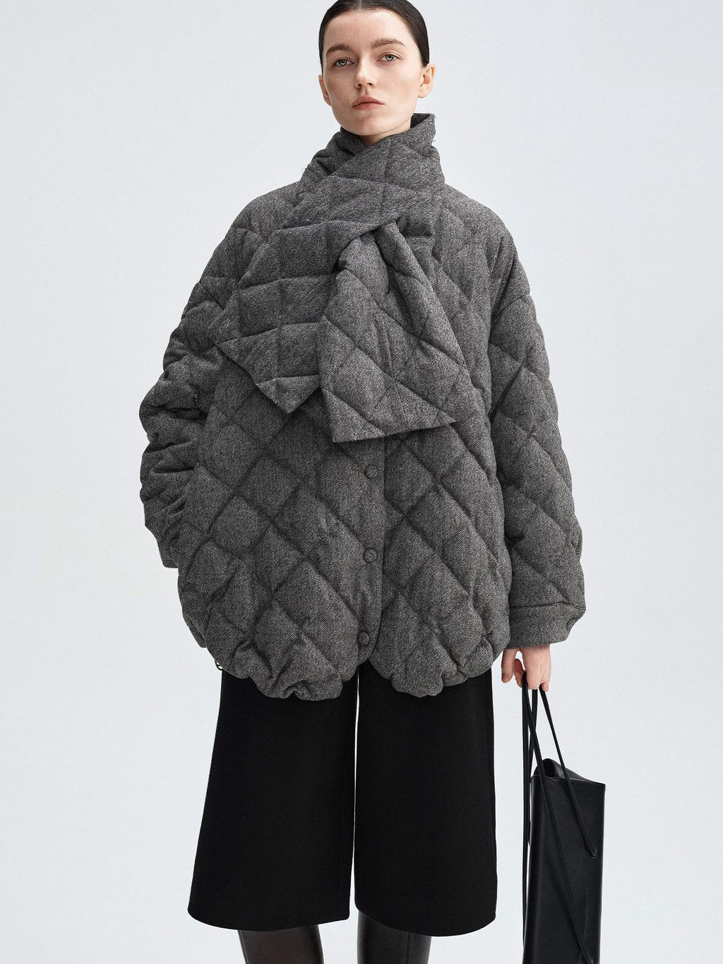 audreyyang 90 Percent Duck Down Warm Mid Length Diamond Quilt Wool Loose Women Down Jackets