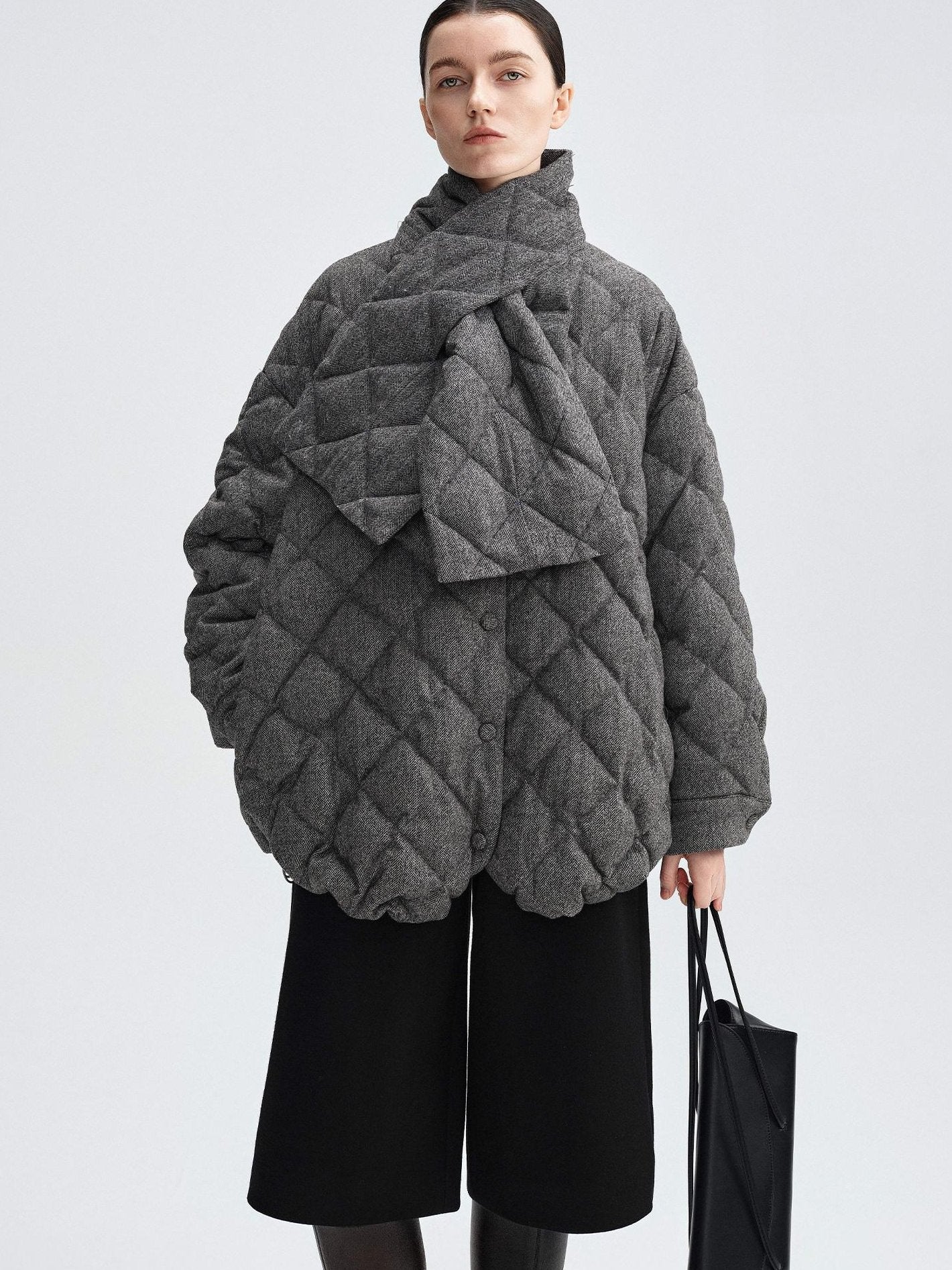 audreyyang 90 Percent Duck Down Warm Mid Length Diamond Quilt Wool Loose Women Down Jackets