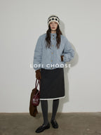 Lofi choose 90 Percent White Duck Down Commuter Loose Stand Collar Haze Blue Down Jackets