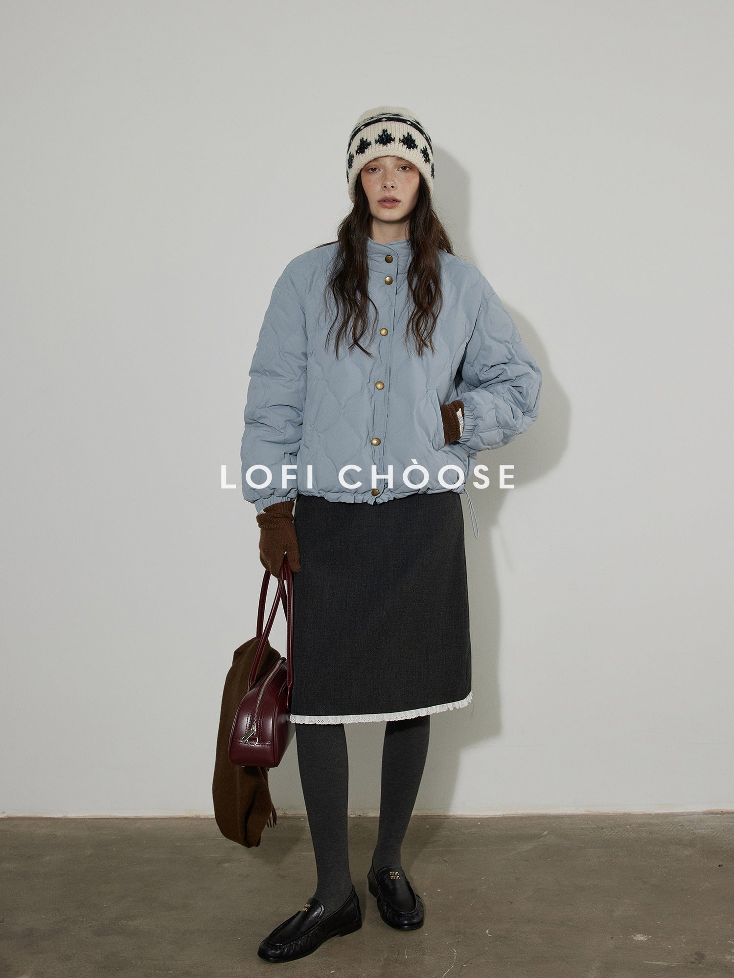 Lofi choose 90 Percent White Duck Down Commuter Loose Stand Collar Haze Blue Down Jackets