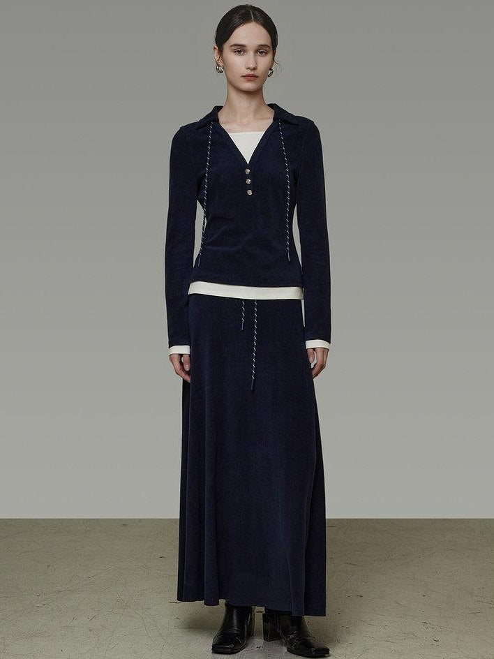 unspoken Breathable Slim Fit V-neck Knit Three Piece High Waist Navy Women Lounge Sets