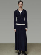 unspoken Breathable Slim Fit V-neck Knit Three Piece High Waist Navy Women Lounge Sets