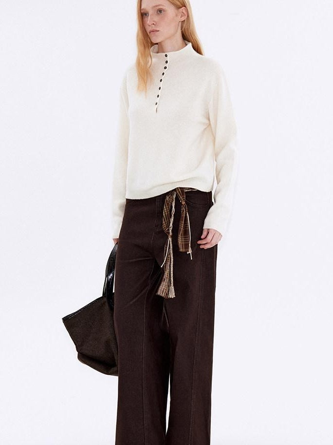 fano Wool Cashmere Blend Breathable Loose Half Open Collar Women Cardigans