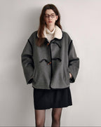 fano Wool Blend Toggle Pocket Straight Minimal Workwear Women Heather Gray Short Coat