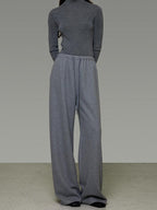 unspoken Breathable High Rise Tie Waist Office Solid Light Gray Poly Blend Wide Leg Pants