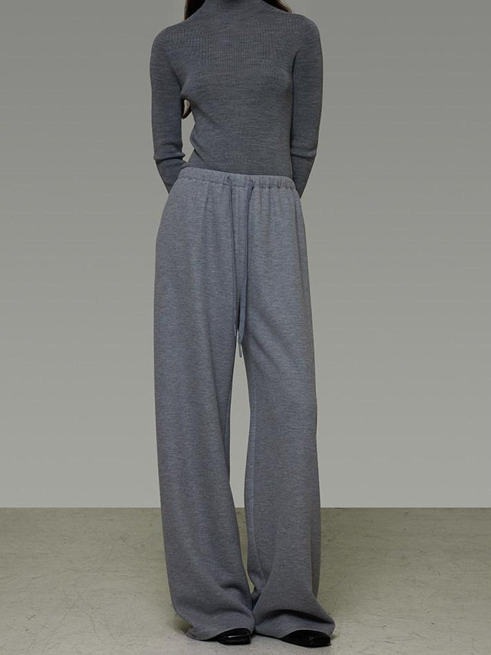 unspoken Breathable High Rise Tie Waist Office Solid Light Gray Poly Blend Wide Leg Pants