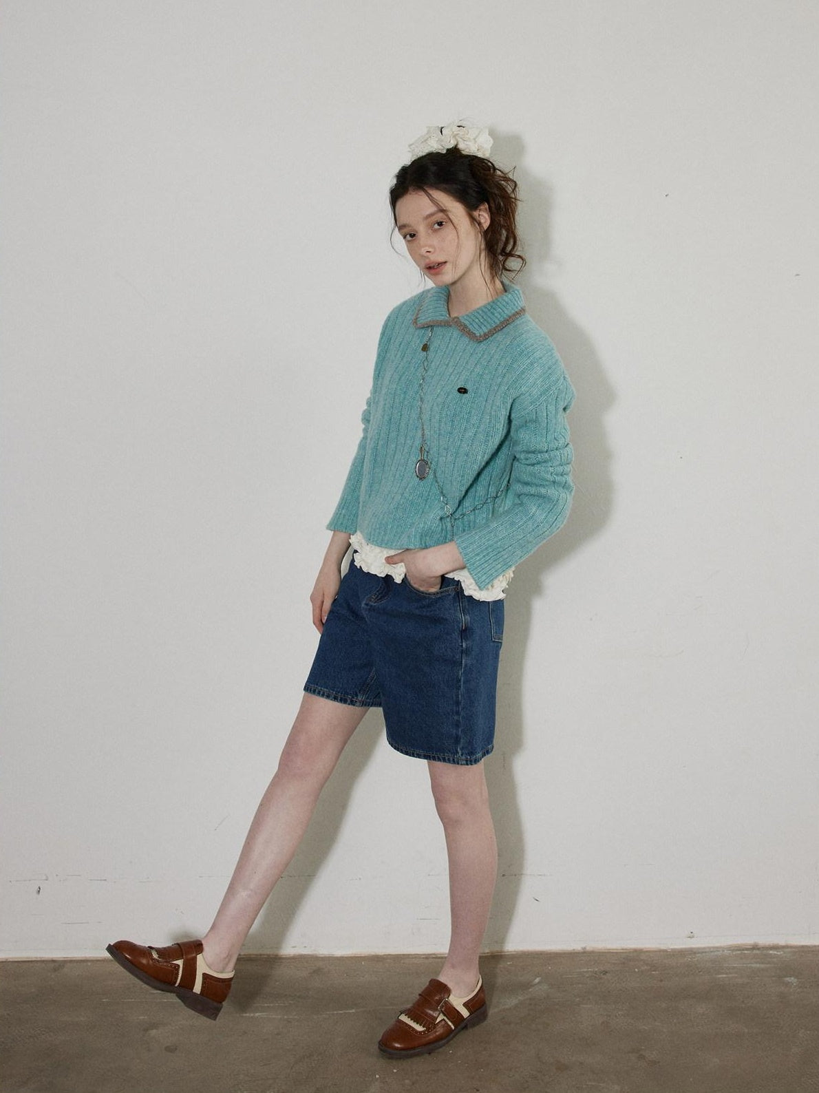Lofi choose Comfortable Relaxed Fit Office Pullover Long Sleeve Knit Blue Green Sweaters