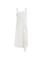 unspoken Cinched Waist Minimalist Asymmetric Spaghetti Strap A Line Midi Maxi Dresses