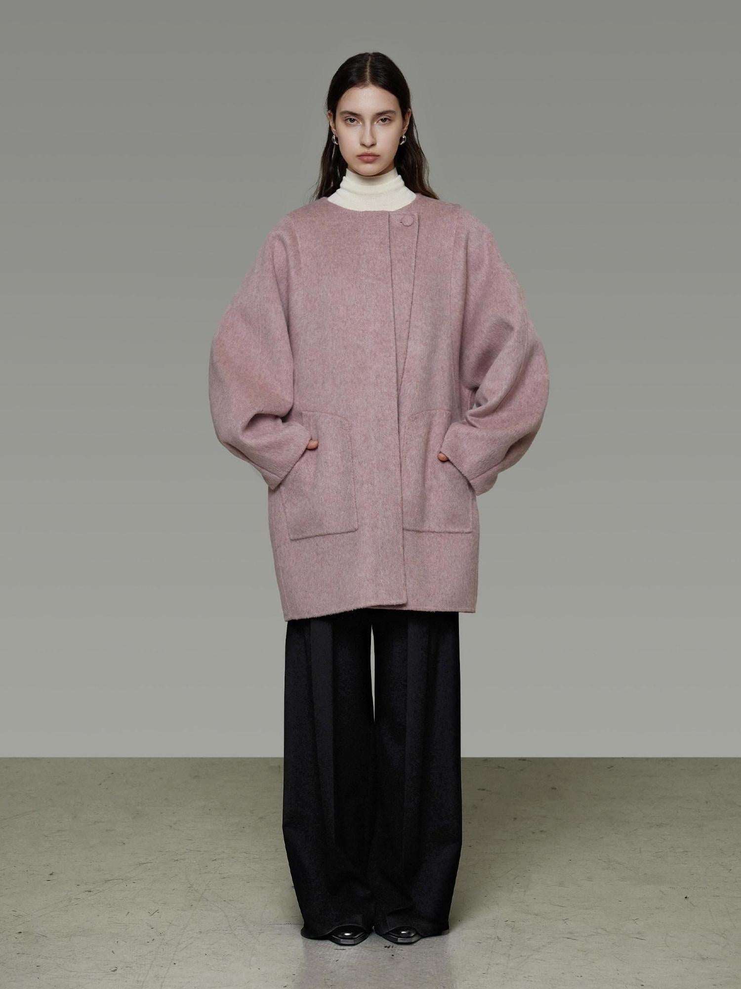 unspoken Pure Wool Loose Fit Minimal Office Midlength Single Button Women Wool Coats