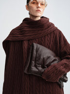 audreyyang 100 Percent Sheepswool Thick Vintage Loose Built In Scarf Women Knit Sweaters