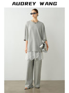 audreyyang Breathable Cotton Blend Minimalist Commuter Loose Fit Women Wide Leg Pants