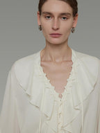 unspoken Breathable Minimal Ruffle Long Sleeve Loose H Fit Women Polyester Maxi Dresses