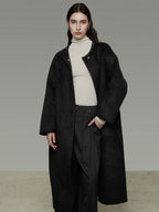 unspoken Heavyweight Lambswool Blend Minimal Commuter Loose Longline Black Wool Coats