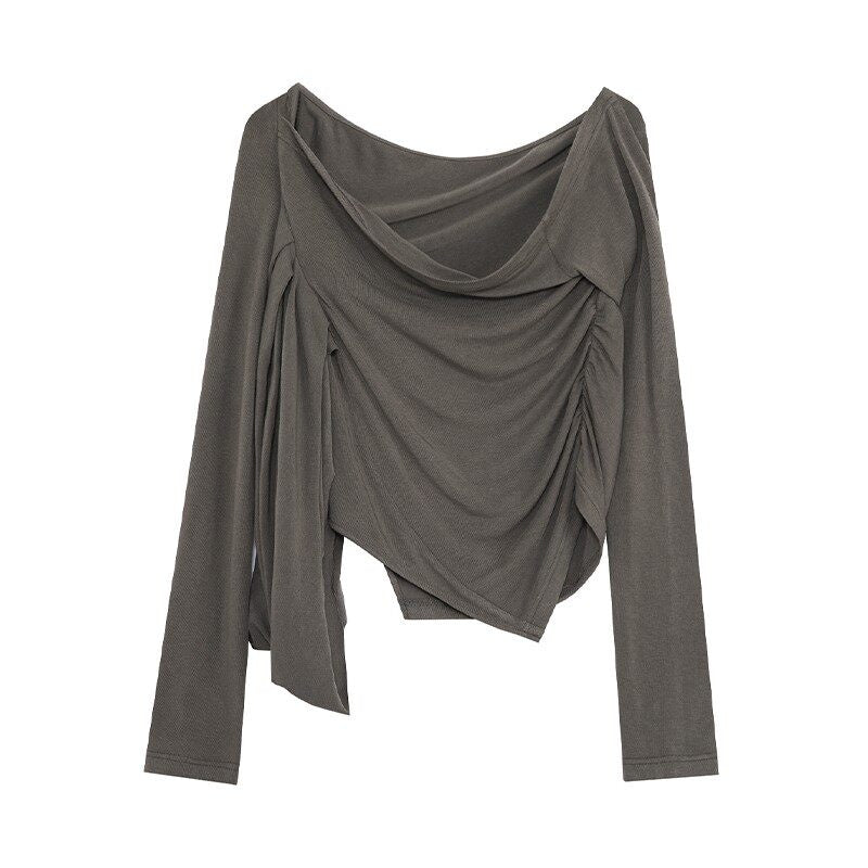 unspoken_Slim_Ruched_Office_Knit_Long_Sleeve_Women_Sage_Green_Off_Shoulder_Crop_Tops_MISSTT