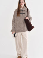 fano Soft Knit Polyester Beige Natural Waist Casual Wide Leg Women Sweatpants