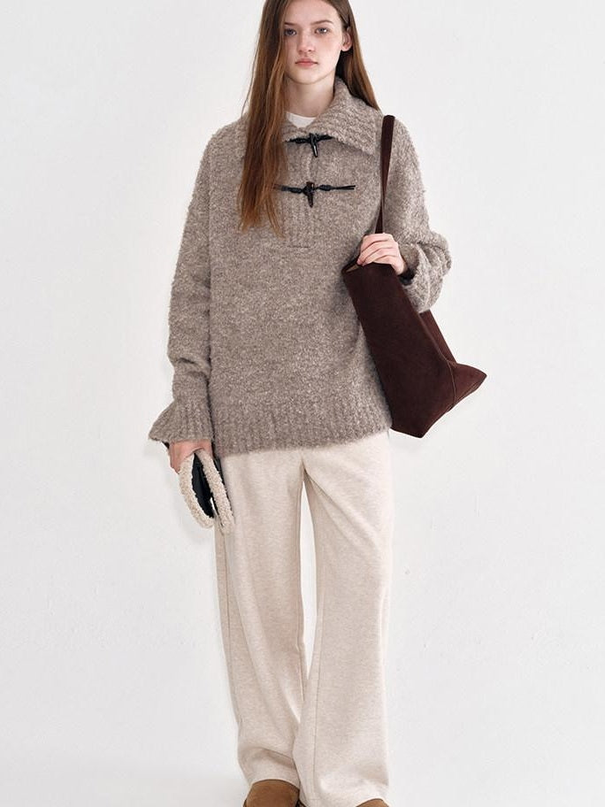 fano Soft Knit Polyester Beige Natural Waist Casual Wide Leg Women Sweatpants