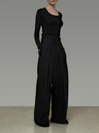 unspoken High Waist Breathable Black Minimalist Zipper Fly Women Wide Leg Pants