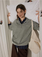Lofi choose Zippered Polo Collar Relaxed Fit Commuter Long Sleeve Regular Weight Sweatshirt
