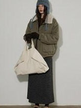 Lofi choose Warm Thick Loose Fit Commuter Zipper Long Sleeve Green Haze Gray Bomber Jackets