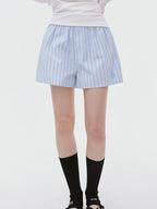 fano Elastic Waist Minimal Commuter Straight Cotton Blend Mist Blue Mid-Length Shorts