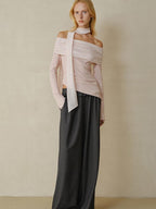 someonesometimes Cotton Blend Slim Fit Patchwork Knit Women Peach Pink Long Sleeve T-Shirts