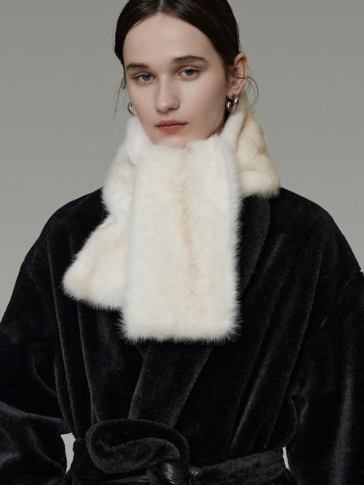 unspoken Warm Minimal Rectangular Neck Scarf Unisex Youth Solid Off White 130Cm Scarves